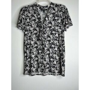 LAUREN Ralph Lauren Short Sleeves Blouse Tie Floral Print Small Casual
